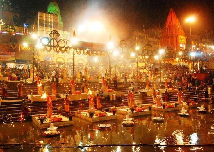 ganga arti at dashashwamedh ghat in varanasi, a captivating experience among varanasi tourist places, easily accessible from delhi to varanasi by cab. immerse in its spiritual ambiance and cultural significance.