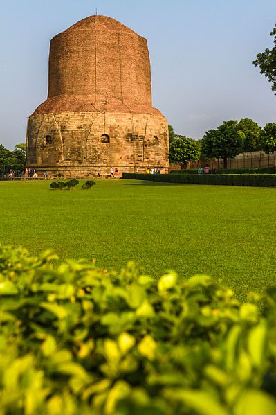 dhamek stupa in varanasi is famous for its significance as a buddhist monument, revered for its association with the buddha's teachings and as a pilgrimage site for buddhists.